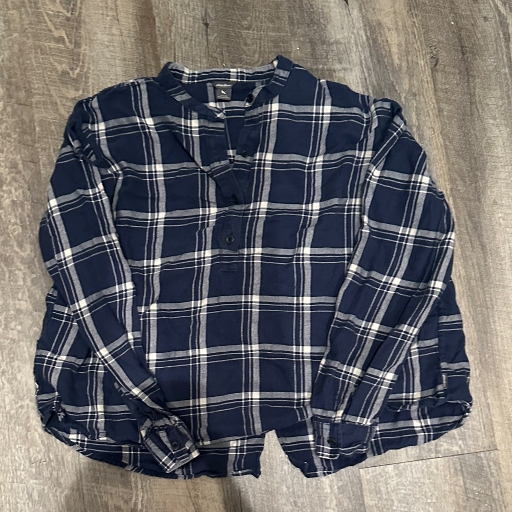 Eddie Bauer Navy Plaid Long Sleeve Top